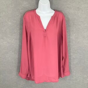 Torrid Top Womens Sz 1X Pink Long Sleeve V-Neckline‎ Lightweight Casual Office